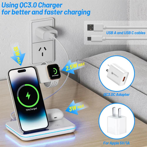 HEYMIX 3 in 1 Wireless Charger (Compatible with Android and iPhone)