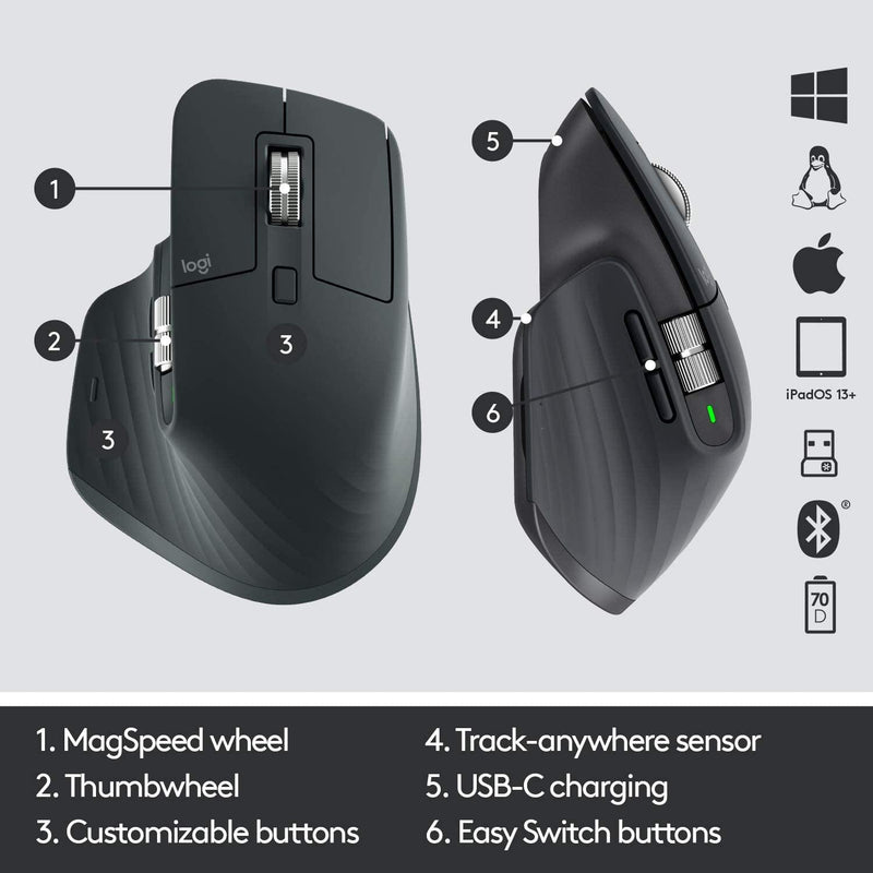 Logitech MX Master 3 Advanced Wireless Mouse Graphite [Opened Box] - LavaTech AU