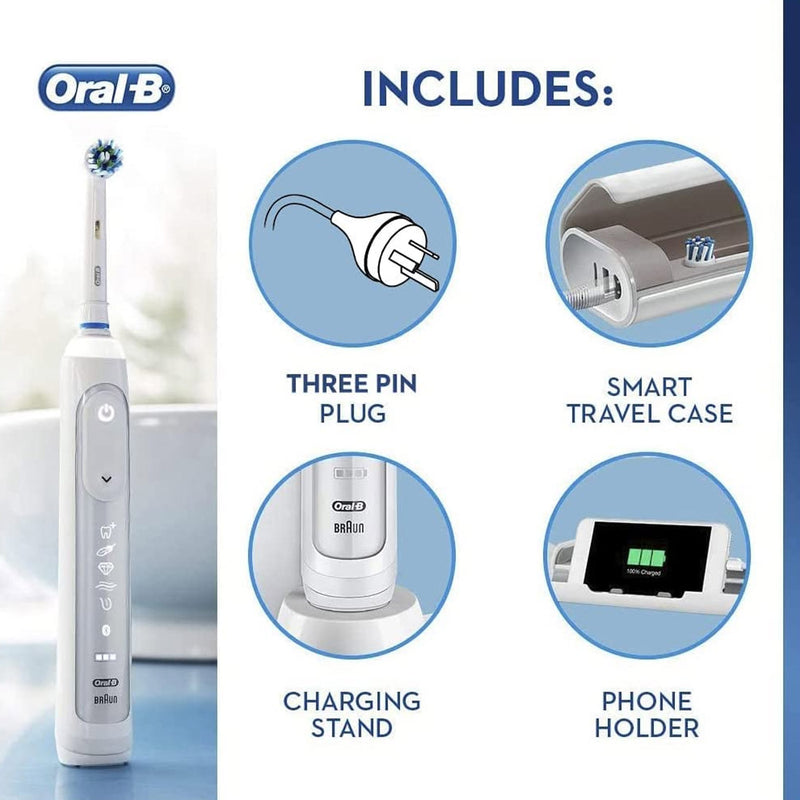 Oral-B Genius 9000 Electric Toothbrush with 3 Replacement Heads & Smart Travel Case (White)