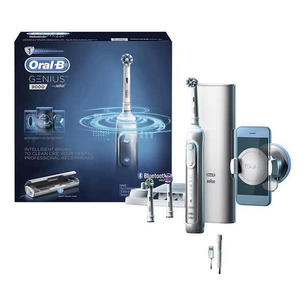 Oral-B Genius 9000 Electric Toothbrush with 3 Replacement Heads & Smart Travel Case (White)
